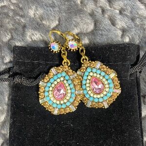 Gold Tone Teardrop Costume Earrings Rhinestone Jewel Bling Jewel
